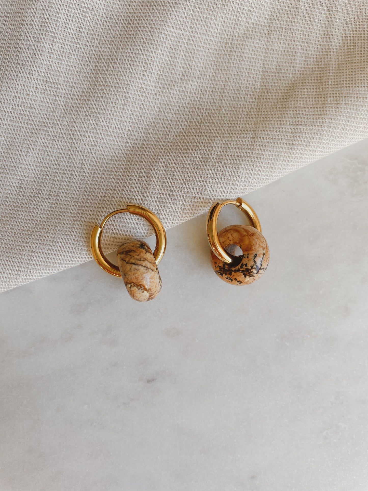 Creolen mit Naturstein - Beige Bilderjaspis