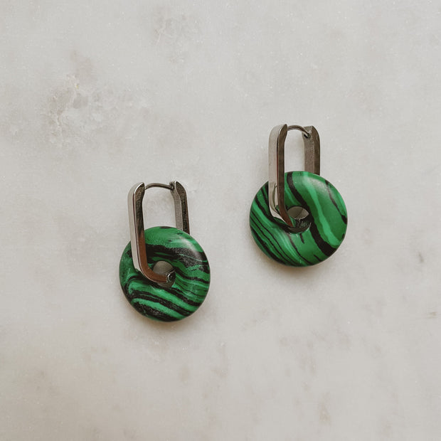 Große Creolen mit Naturstein - Malachit