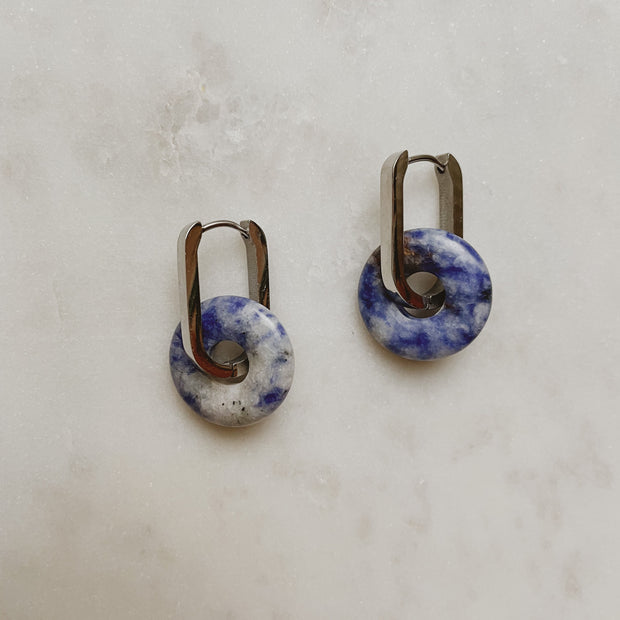 Große Creolen mit Naturstein - Sodalith Blau