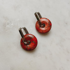 Große Creolen mit Naturstein - Marble Rot