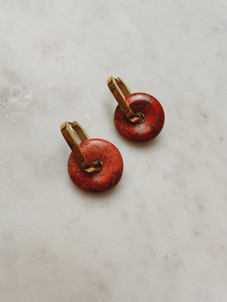 Große Creolen mit Naturstein - Marble Rot