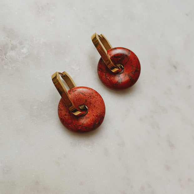 Große Creolen mit Naturstein - Marble Rot
