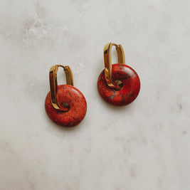 Große Creolen mit Naturstein - Marble Rot