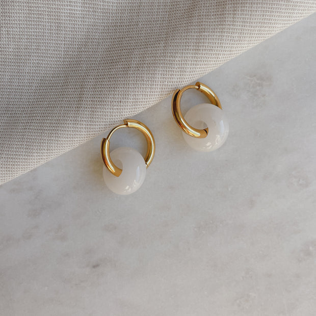 Creolen mit Naturstein - Jade Weiß