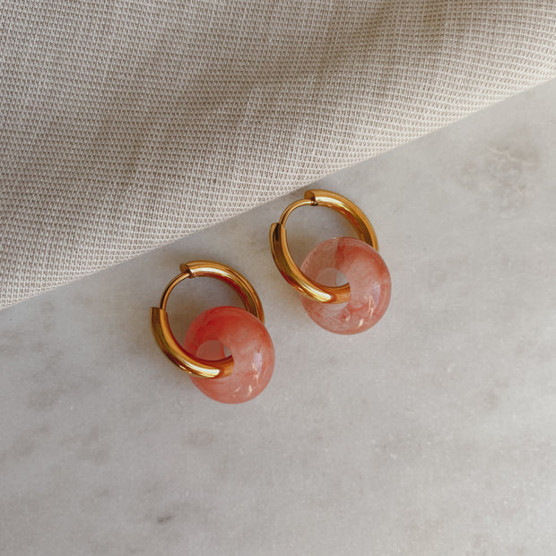 Creolen mit Naturstein - Wassermelone Kristall