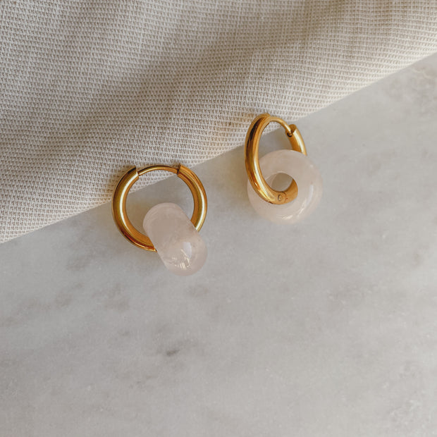 Creolen mit Naturstein - Rosenquarz