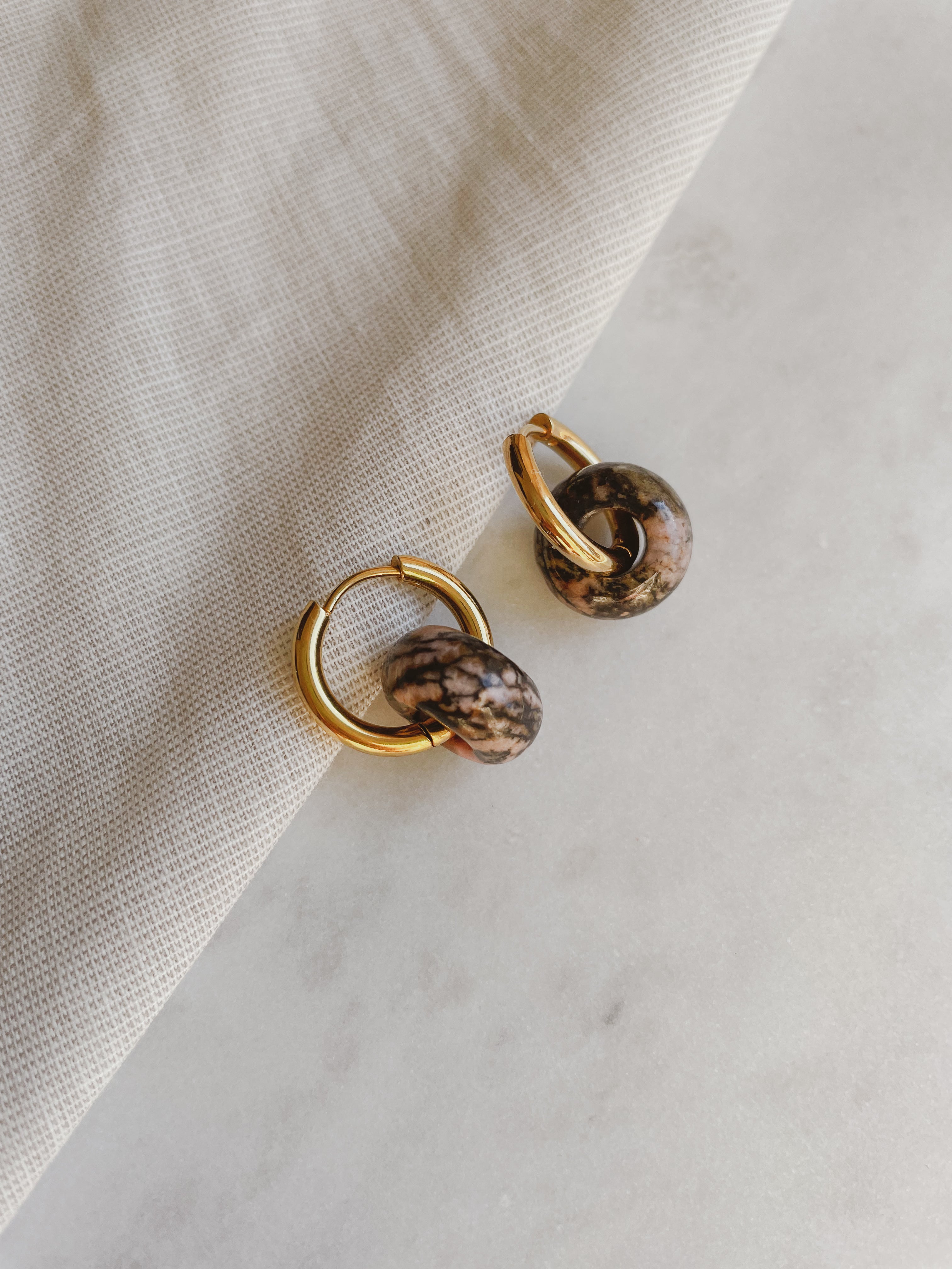 Creolen mit Naturstein - Rhodonit