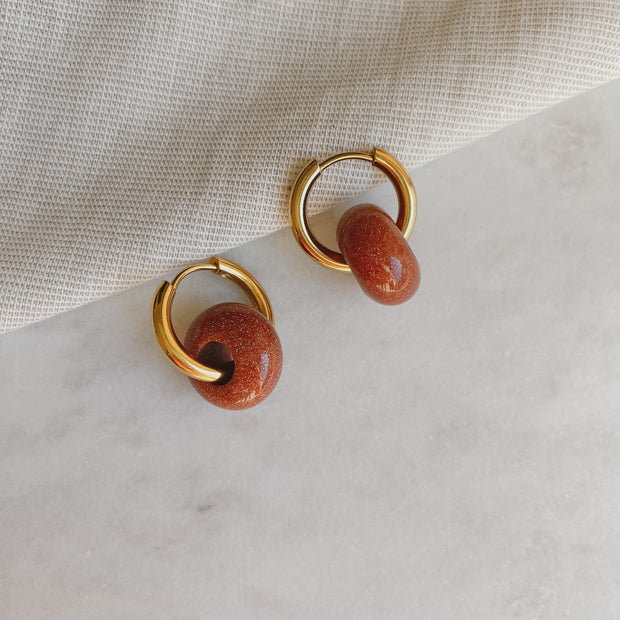 Creolen mit Naturstein - Sonnenstein Rot