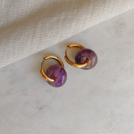 Creolen mit Naturstein - Amethyst Lila