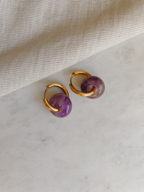 Creolen mit Naturstein - Amethyst Lila