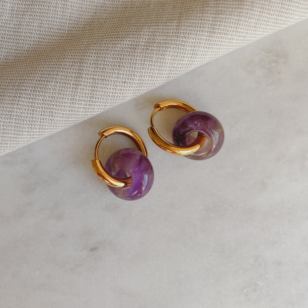 Creolen mit Naturstein - Amethyst Lila