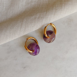 Creolen mit Naturstein - Amethyst Lila