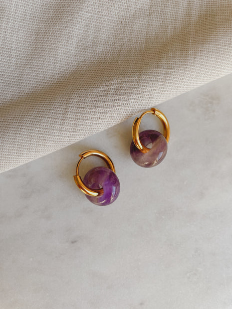 Creolen mit Naturstein - Amethyst Lila