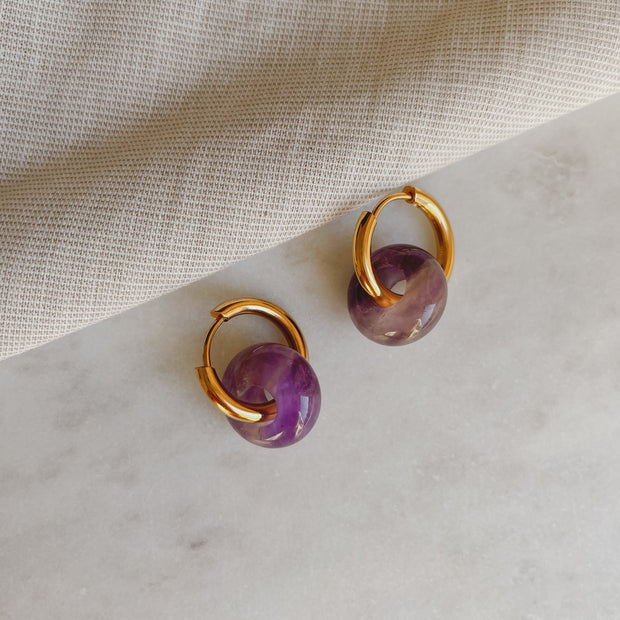 Creolen mit Naturstein - Amethyst Lila