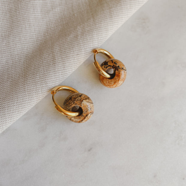 Creolen mit Naturstein - Beige Bilderjaspis