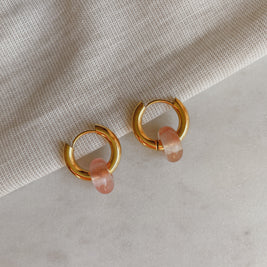 Mini Creolen mit Naturstein - Wassermelone Kristall