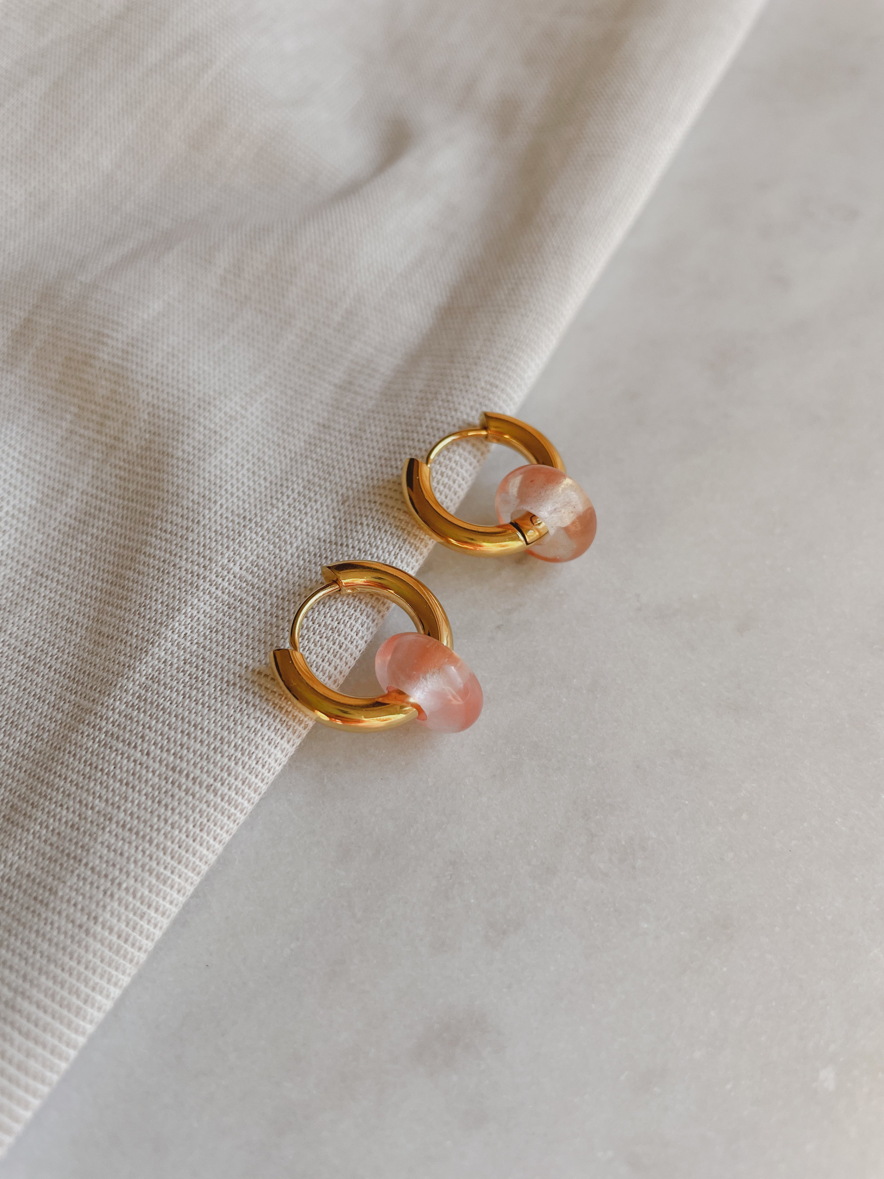 Mini Creolen mit Naturstein - Wassermelone Kristall